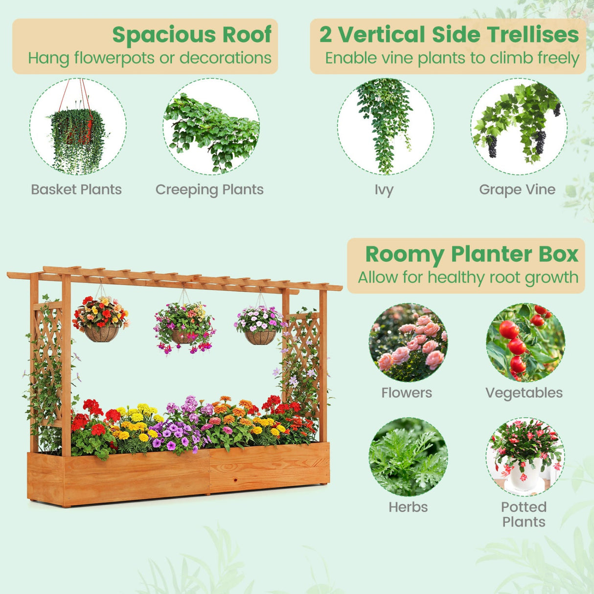 Jardinera elevada con celosía y orificios de drenaje