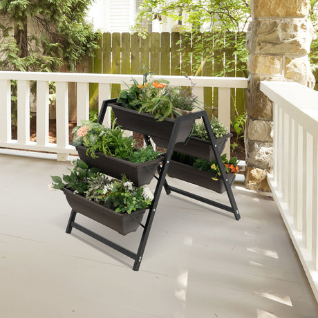 Cama de cultivo vertical de 3 niveles con 5 jardineras