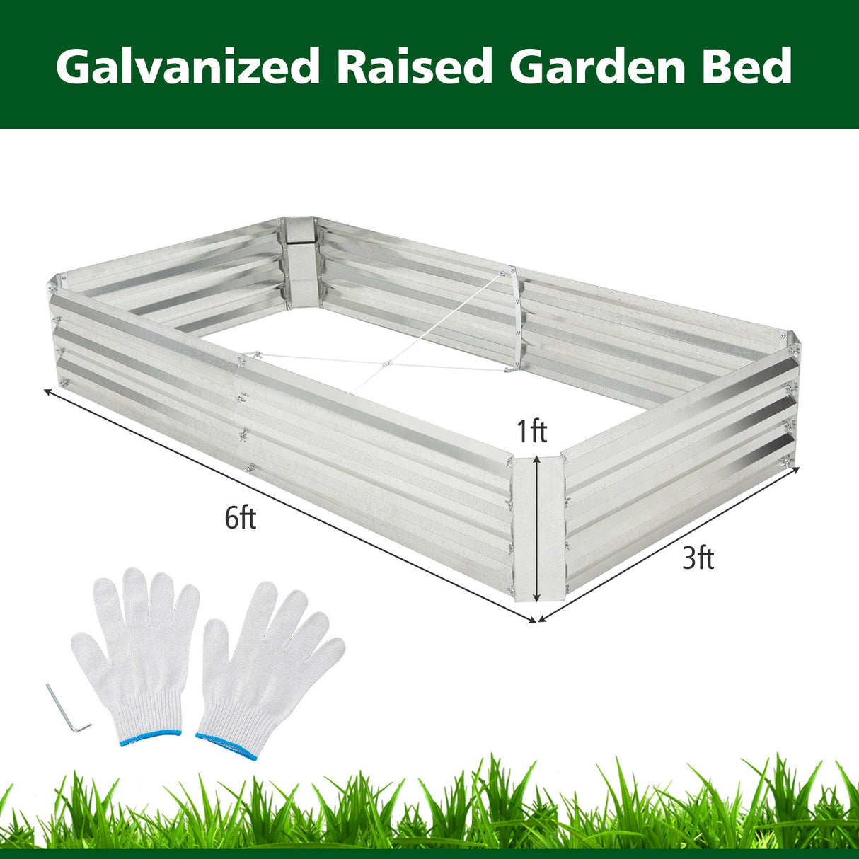 Cama de jardín elevada de metal galvanizado con base abierta