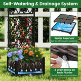 Maceta elevada con celosía, drenaje, riego automático y plantadores verticales elevados - Negro