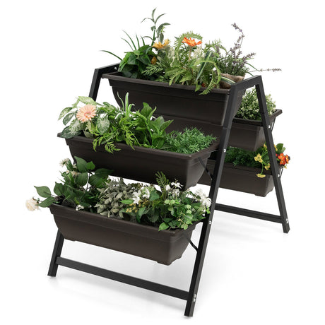 Cama de cultivo vertical de 3 niveles con 5 jardineras