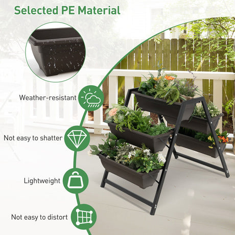 Cama de cultivo vertical de 3 niveles con 5 jardineras
