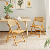 Juego de 2 sillas de comedor plegables de ratán con respaldo giratorio - Natural