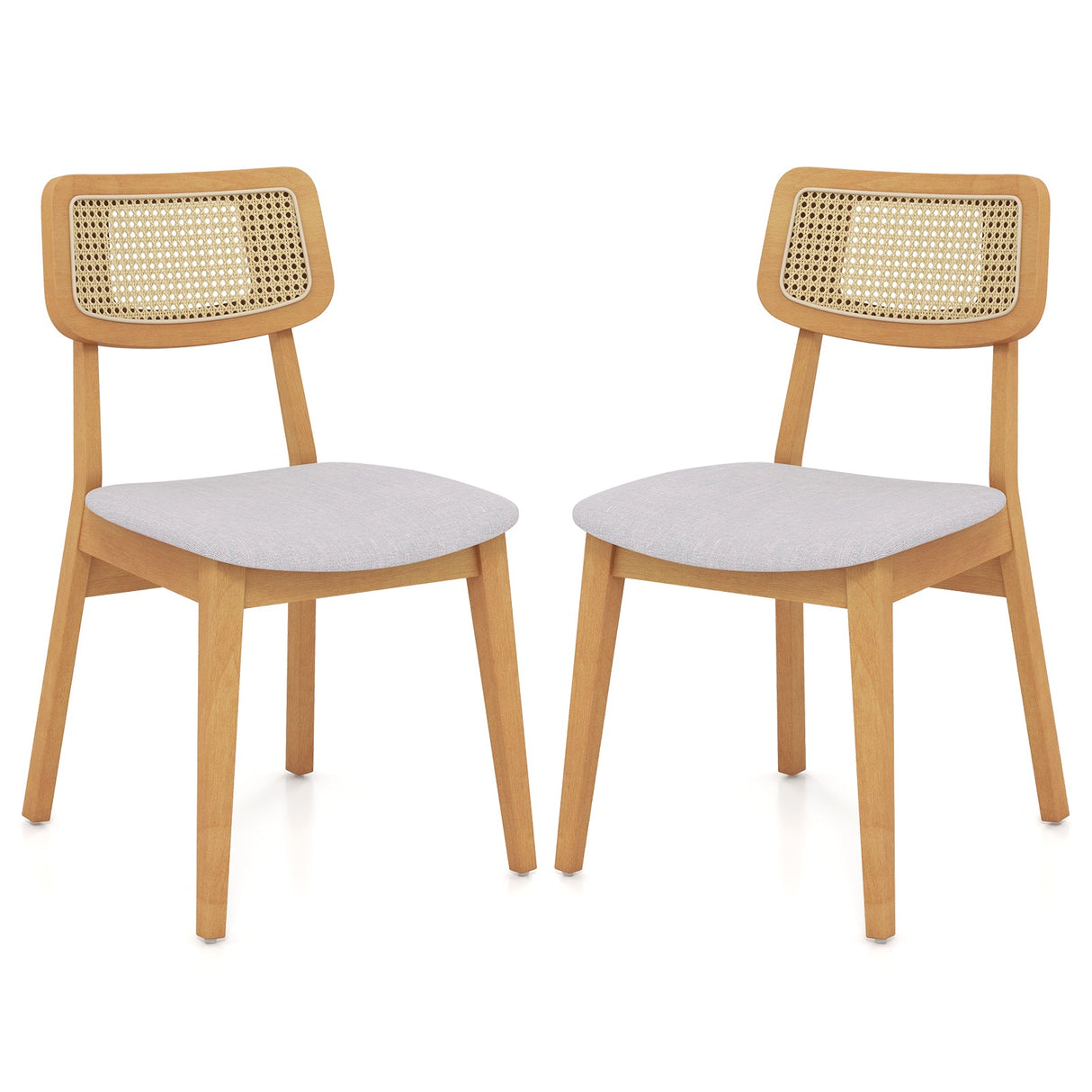 Juego de 2 sillas de comedor de ratán con respaldo de caña y estructura de madera de caucho - Natural