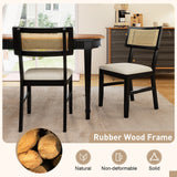 Juego de 4 sillas de comedor de ratán, sillas de cocina tapizadas en tela con asiento acolchado y patas de madera de caucho - Negro