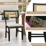 Juego de 4 sillas de comedor de ratán, sillas de cocina tapizadas en tela con asiento acolchado y patas de madera de caucho - Negro