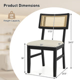 Juego de 2 sillas de comedor de ratán, sillas de cocina tapizadas en tela con asiento acolchado y patas de madera de caucho - Negro