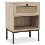 Rattan Nightstand Boho End Table with Rattan Drawer and Open Shelf