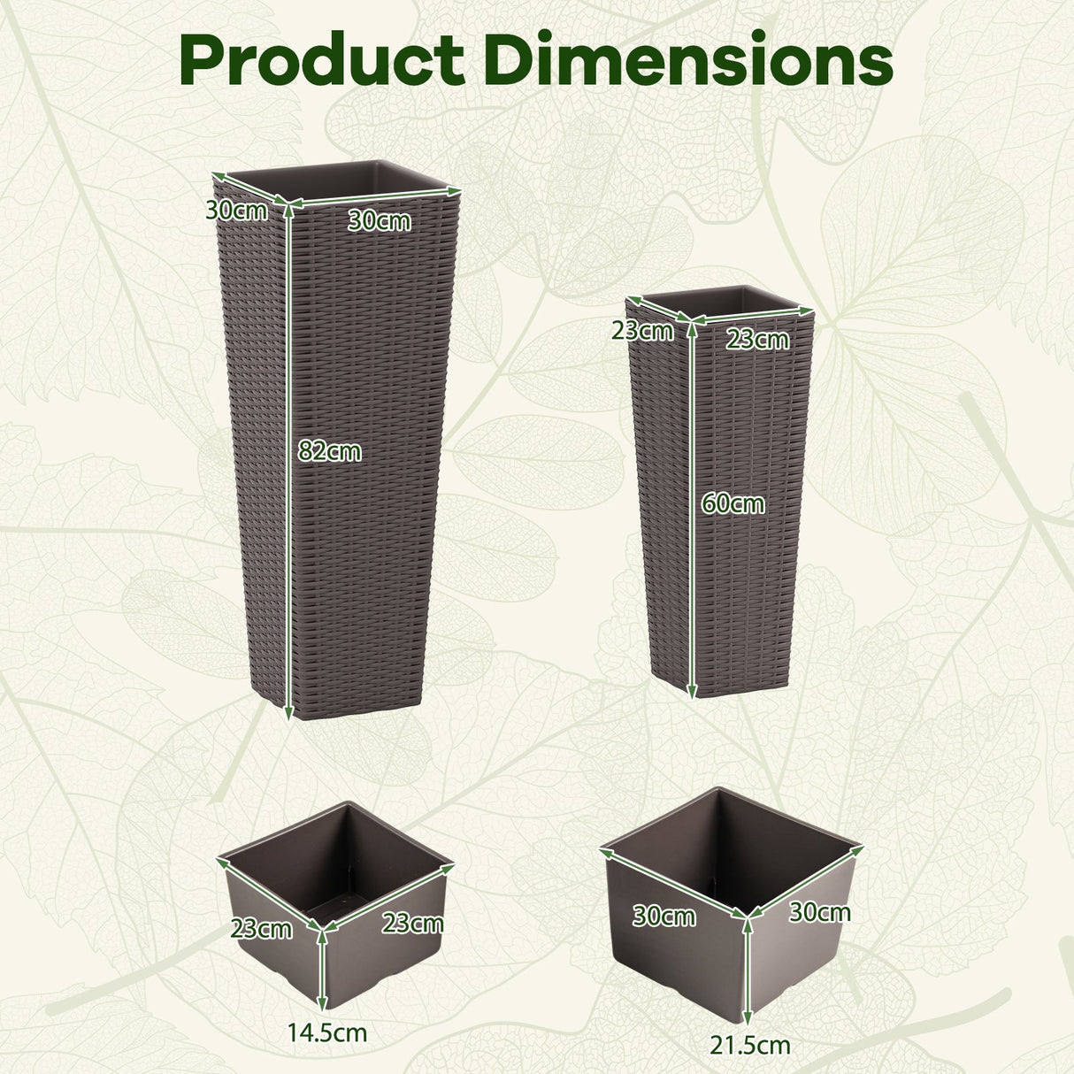 Rattan Tall Planter Set of 2 Outdoor Large Tapered Planters with Removable Inner Trays