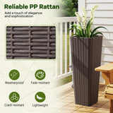 Rattan Tall Planter Set of 2 Outdoor Large Tapered Planters with Removable Inner Trays