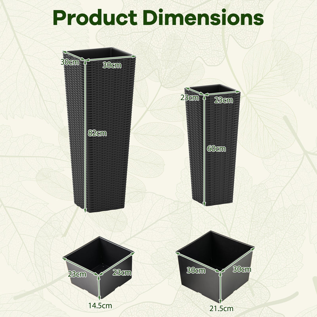 Rattan Tall Planter Set of 2 Outdoor Large Tapered Planters with Removable Inner Trays