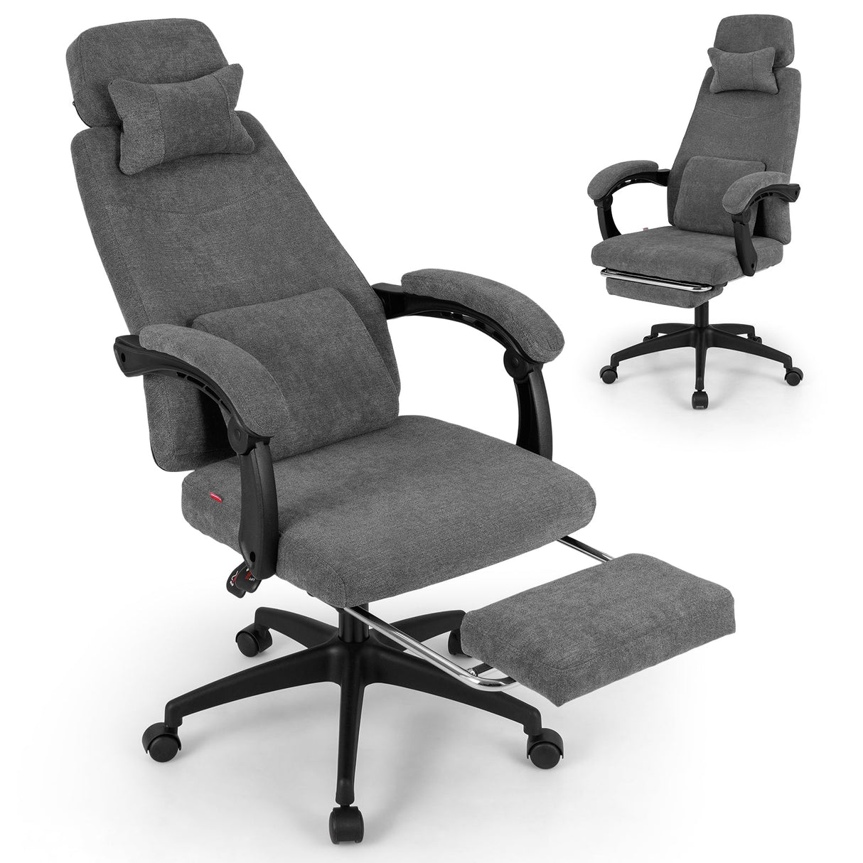 Sillón reclinable de oficina Tapizado en tela chenilla Silla de escritorio de computadora - Gris