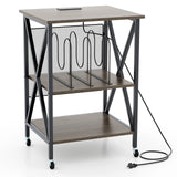 Mid-Century Record Player Stand with Built-in Charging Station