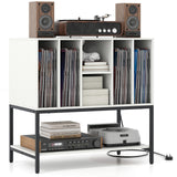 Record Player Stand with Charging Station and Metal Frame