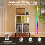 Record Player Stand with LED Light and Charging Station