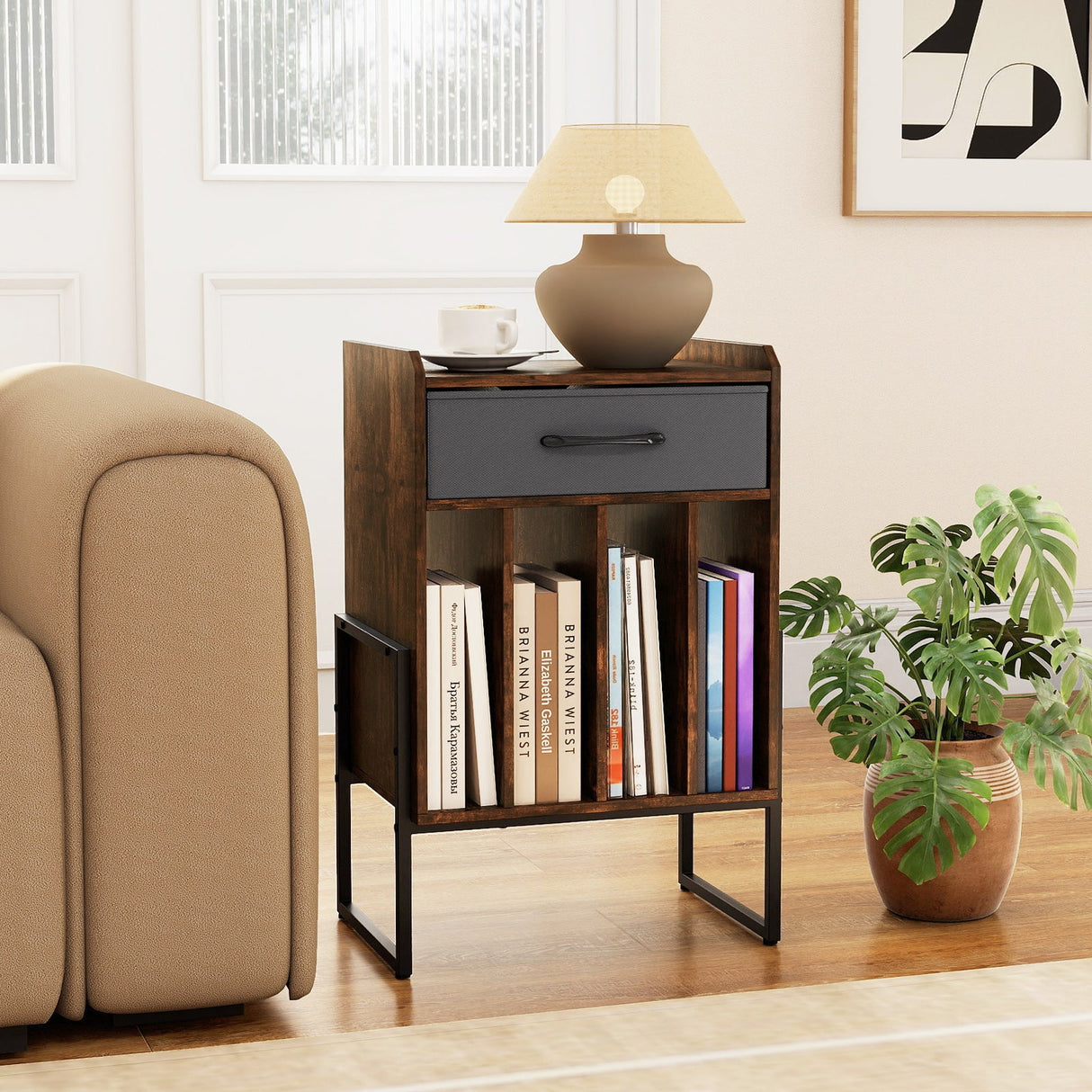 Record Player Stand with Drawer and Record Holder