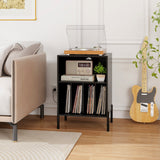 Mueble para tocadiscos con estante para discos y estación de carga