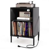 Mueble para tocadiscos con estante para discos y estación de carga