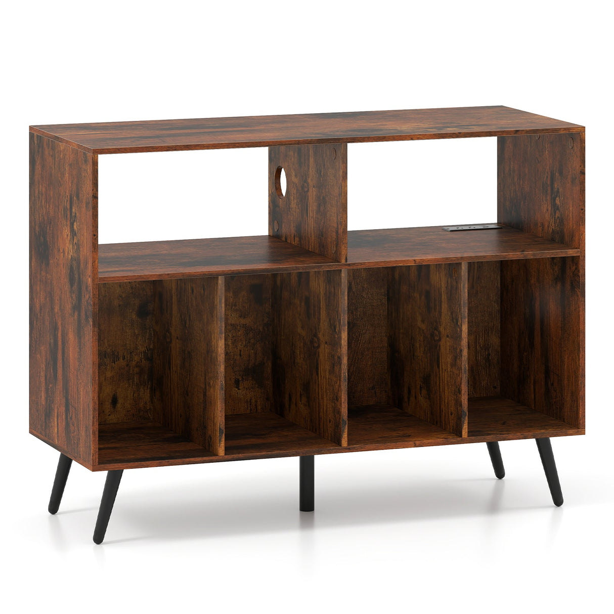 Mueble para tocadiscos con estación de carga y estantes abiertos - Marrón rústico
