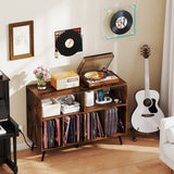 Mueble para tocadiscos con estación de carga y estantes abiertos - Marrón rústico