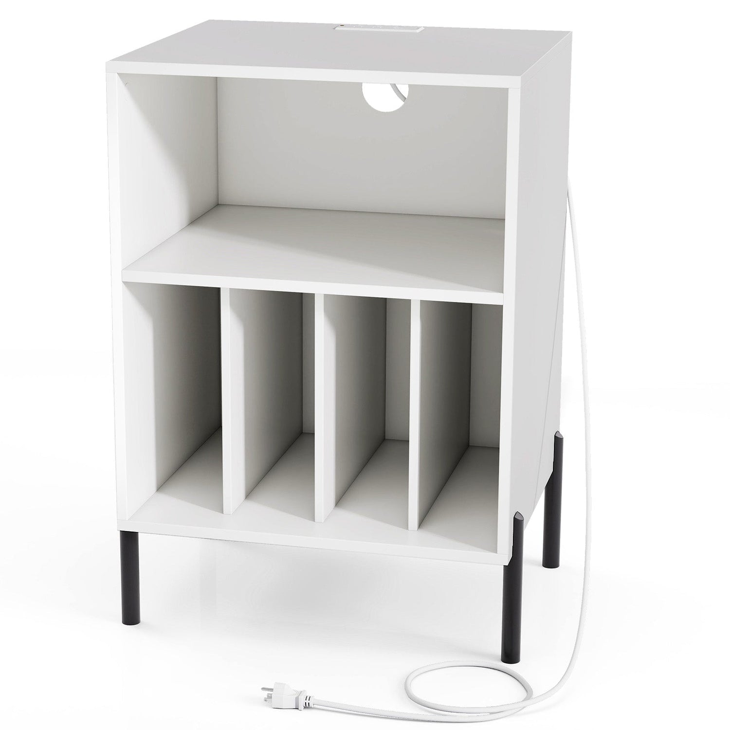 Mueble para tocadiscos con estante para discos y estación de carga