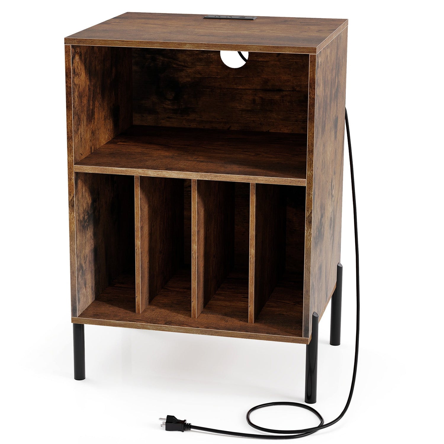 Mueble para tocadiscos con estante para discos y estación de carga