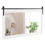 Rectangle Barn Door Style Wall Mounted Mirror with Solid Wood Frame