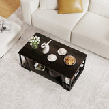 Mesa de centro rectangular de 2 niveles, mesa auxiliar industrial con estante de almacenamiento y compartimento