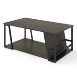 Mesa de centro rectangular de 2 niveles, mesa auxiliar industrial con estante de almacenamiento y compartimento