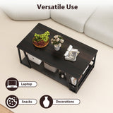 Mesa de centro rectangular de 2 niveles, mesa auxiliar industrial con estante de almacenamiento y compartimento