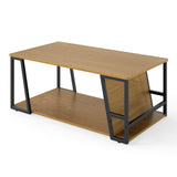 Mesa de centro rectangular de 2 niveles, mesa auxiliar industrial con estante de almacenamiento y compartimento