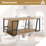 Mesa de centro rectangular de 2 niveles, mesa auxiliar industrial con estante de almacenamiento y compartimento