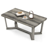 Mesa de centro rectangular con base de madera de caucho en forma de cruz-Gris