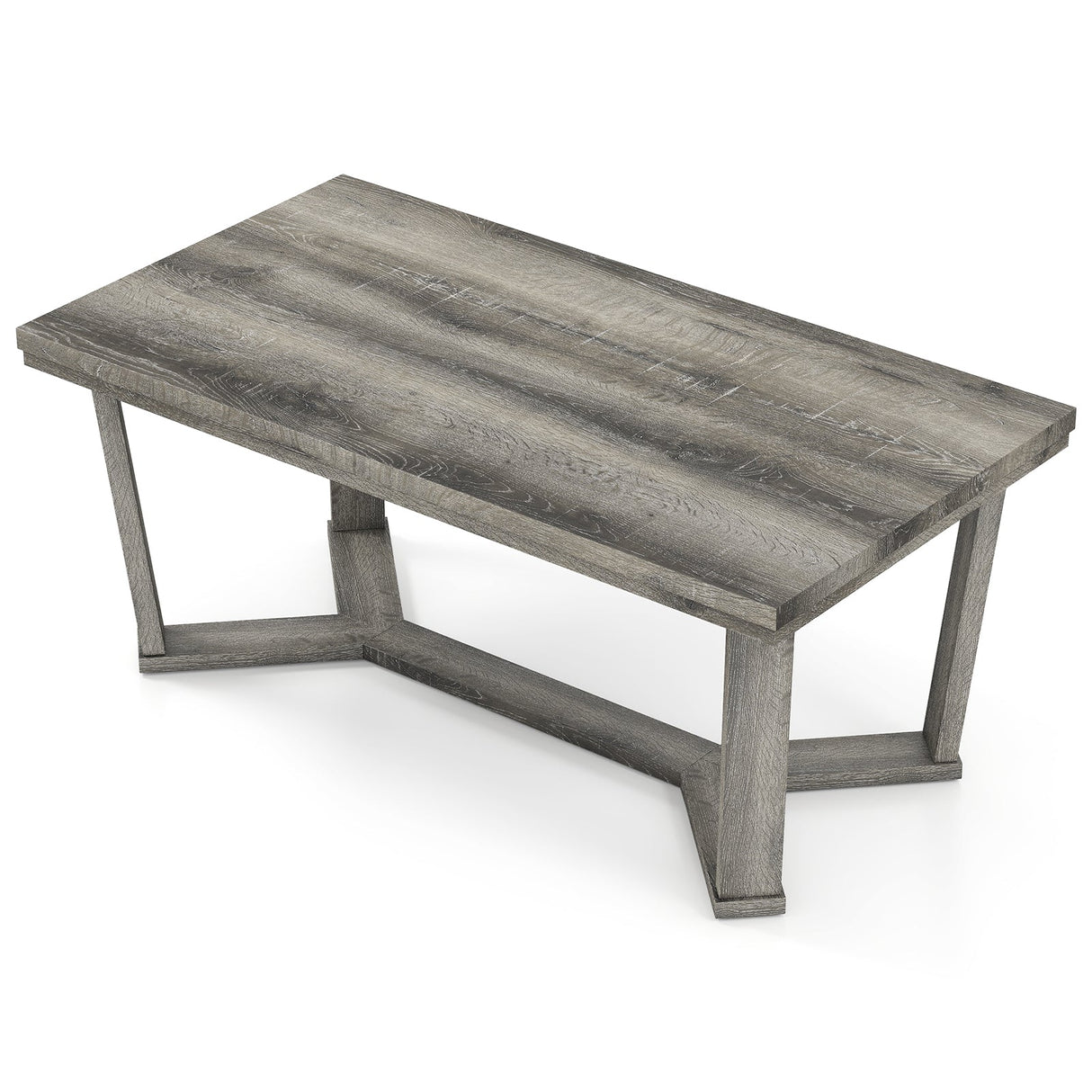 Mesa de centro rectangular con base de madera de caucho en forma de cruz-Gris
