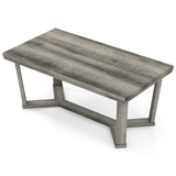 Mesa de centro rectangular con base de madera de caucho en forma de cruz-Gris