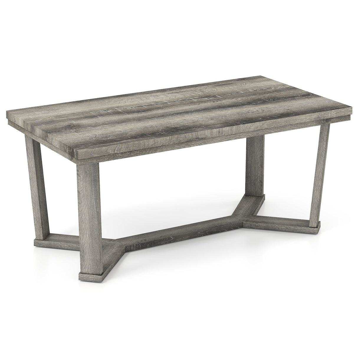 Mesa de centro rectangular con base de madera de caucho en forma de cruz-Gris
