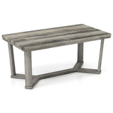 Mesa de centro rectangular con base de madera de caucho en forma de cruz-Gris