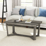 Mesa de centro rectangular con base de madera de caucho en forma de cruz-Gris