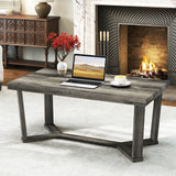 Mesa de centro rectangular con base de madera de caucho en forma de cruz-Gris