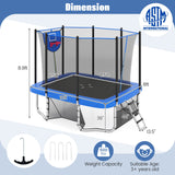 Rectangle Outdoor Trampoline 10 x 8 FT Heavy-Duty Trampoline with Basketball Hoop