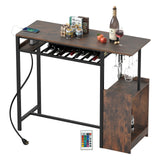 Mesa de bar rectangular con estación de carga y luz LED - Marrón rústico