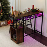Mesa de bar rectangular con estación de carga y luz LED - Marrón rústico
