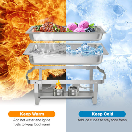 2 Paquetes Chafing 9 Cuartos Acero Inoxidable Rectangular Chafer Buffet