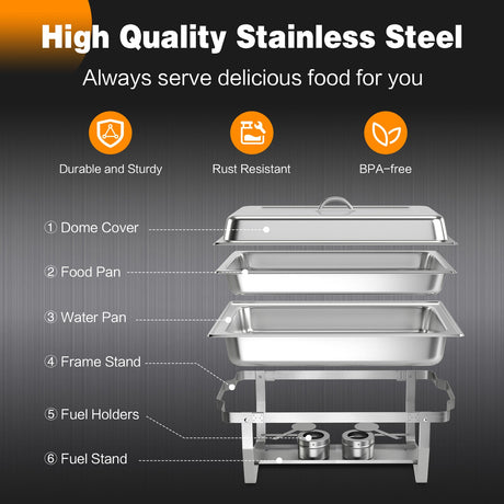 2 Paquetes Chafing 9 Cuartos Acero Inoxidable Rectangular Chafer Buffet