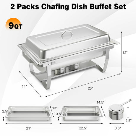 2 Paquetes Chafing 9 Cuartos Acero Inoxidable Rectangular Chafer Buffet