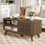 Mesa de centro rectangular con almacenamiento y estantes ajustables - Nogal