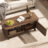 Mesa de centro rectangular con almacenamiento y estantes ajustables - Nogal