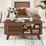 Mesa de centro rectangular con almacenamiento y estantes ajustables - Nogal