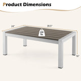 Modern Rectangular Patio Coffee Table with Plastic Wood Tabletop and Rustproof Aluminum Frame-Gray