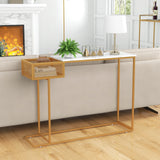 Mesa Consola Rectangular Blanca con Almacenamiento de Imitación Mármol-Dorada